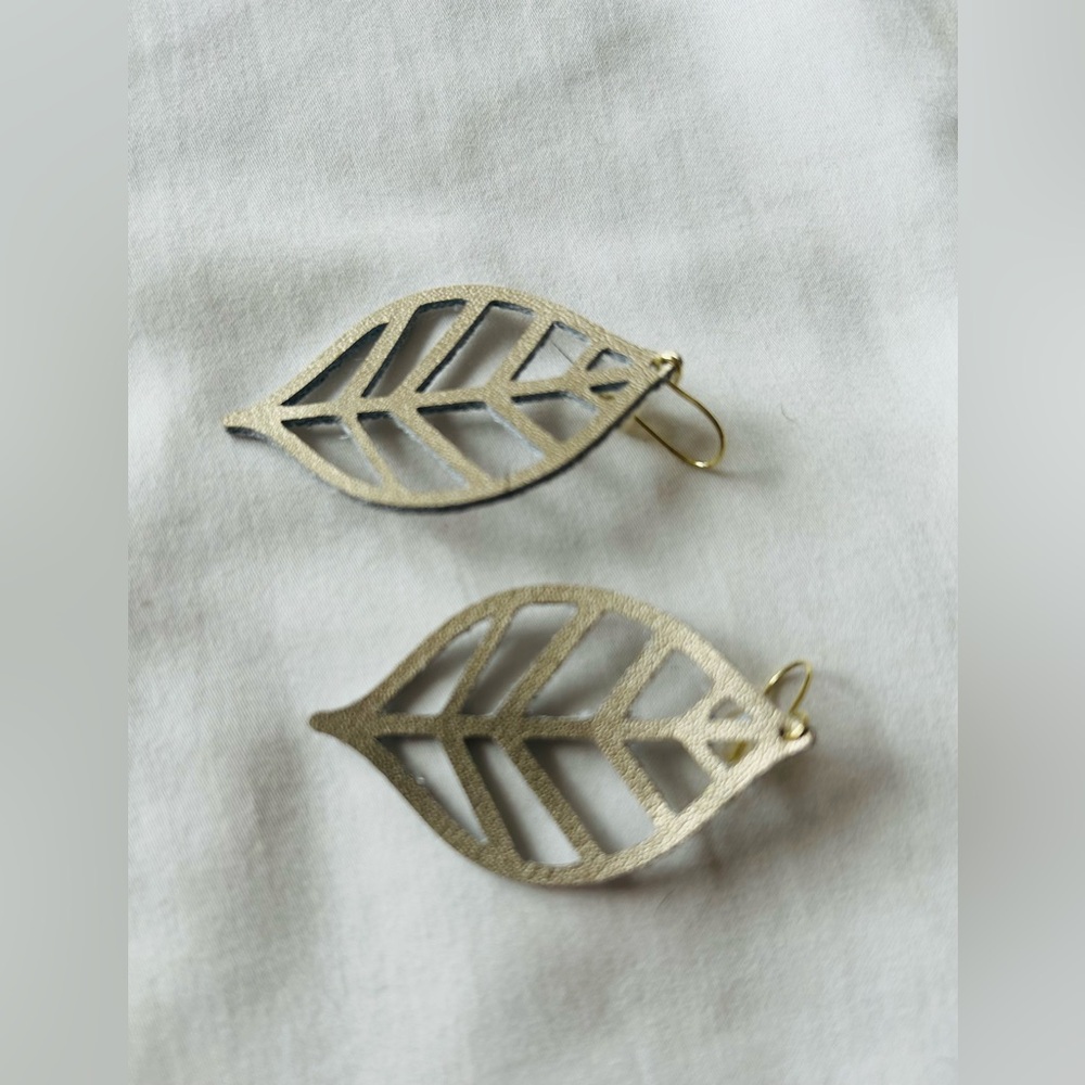 Faux Leather Gold Leaf-Shaped Earrings